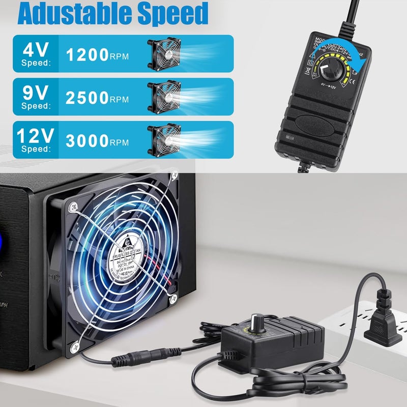 GDSTIME 120mm Waterproof Fan with Speed Controller, IP67 12V Computer Fan with AC Plug, 110V 120V 220V AC Powered Ventilation Exhaust Fans for Receiver Terrarium Biltong Box Grow Tent Cabinet Cooling - Image 4